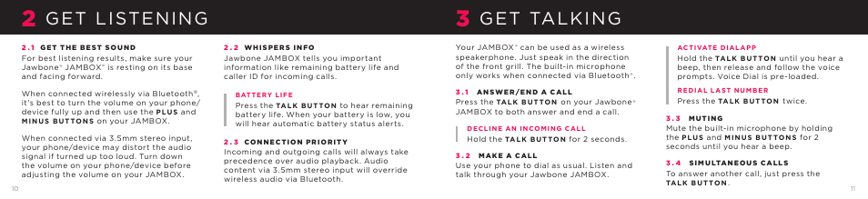 Get listening, Get talking | Jawbone JAMBOX User Manual | Page 6 / 20