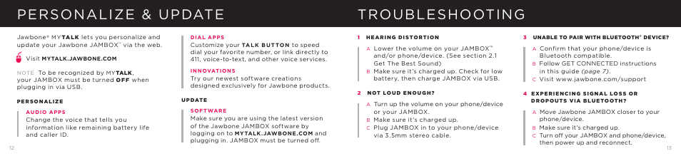 Personalize & update troubleshooting | Jawbone JAMBOX User Manual | Page 7 / 20