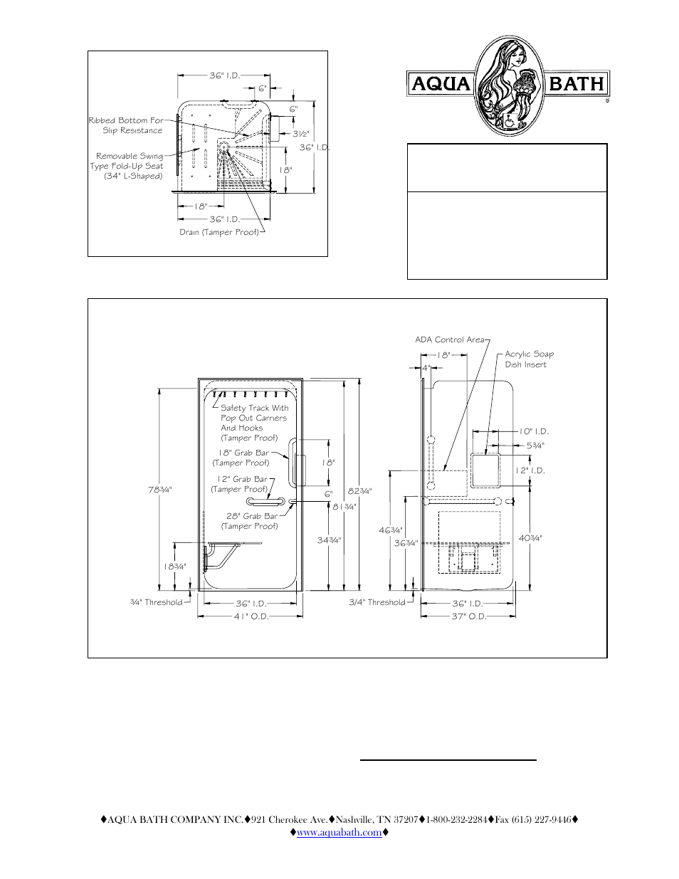 Aqua Bath C4136BF-FUS 3/4 REM SS PSY User Manual | 2 pages