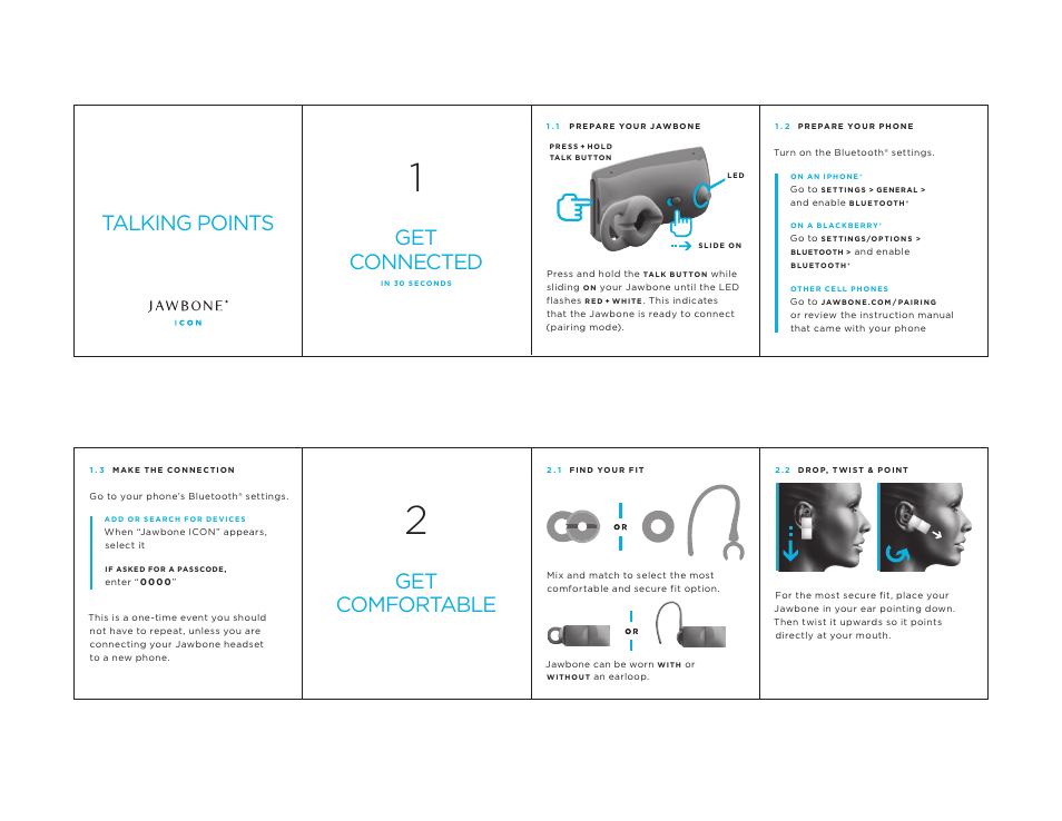 Jawbone Icon User Manual | 2 pages