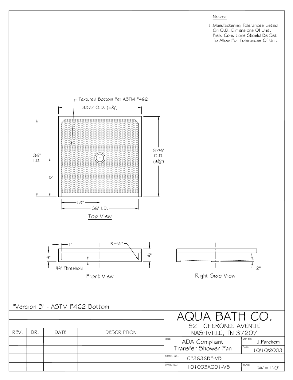 Aqua Bath CP3636BF (Std Center Drain) User Manual | Page 3 / 7