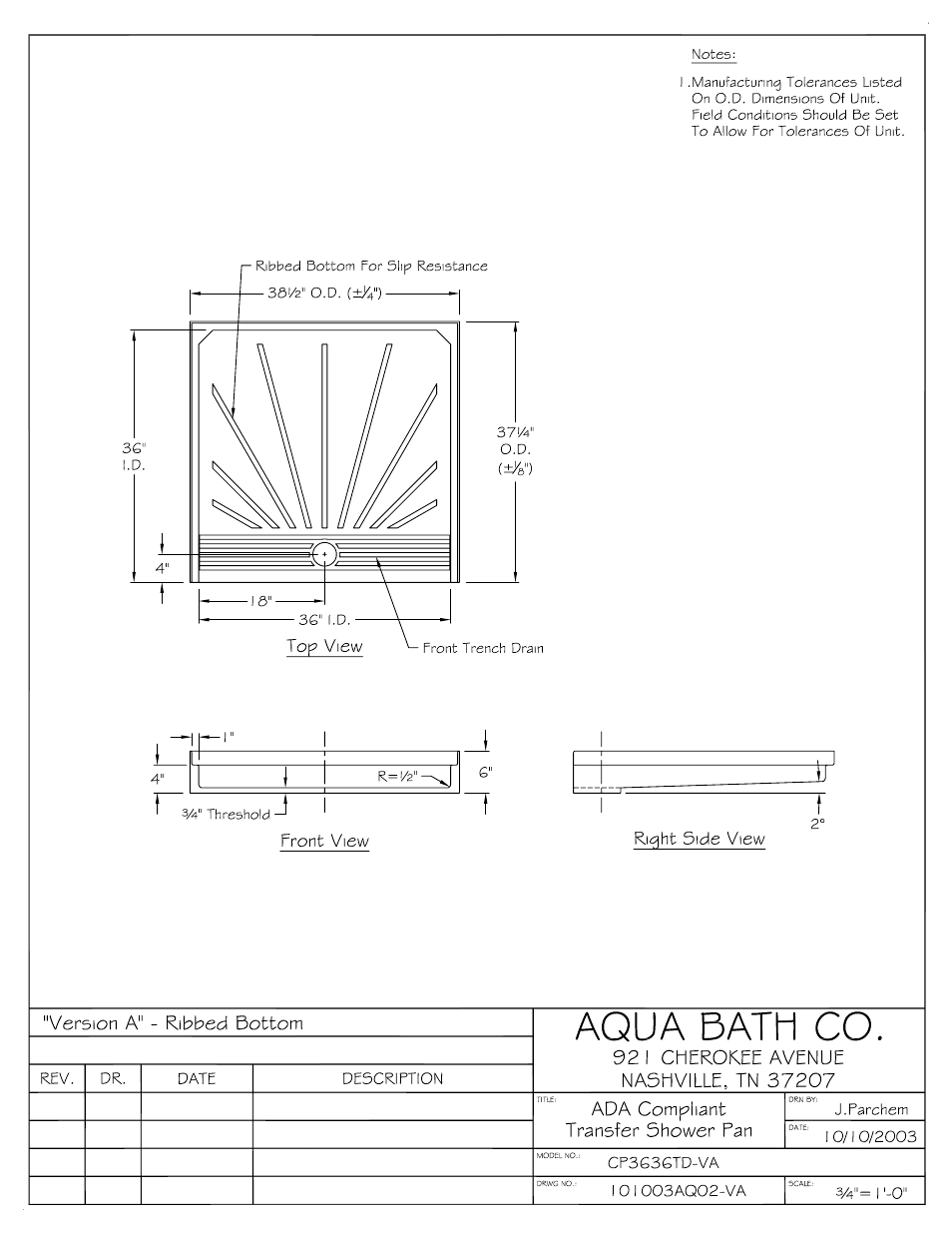 Aqua Bath CP3636TD (Front Trench Drain) User Manual | Page 2 / 7
