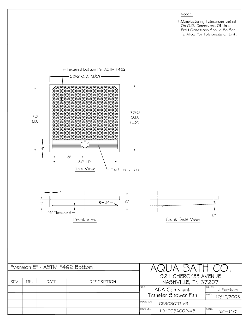 Aqua Bath CP3636TD (Front Trench Drain) User Manual | Page 3 / 7