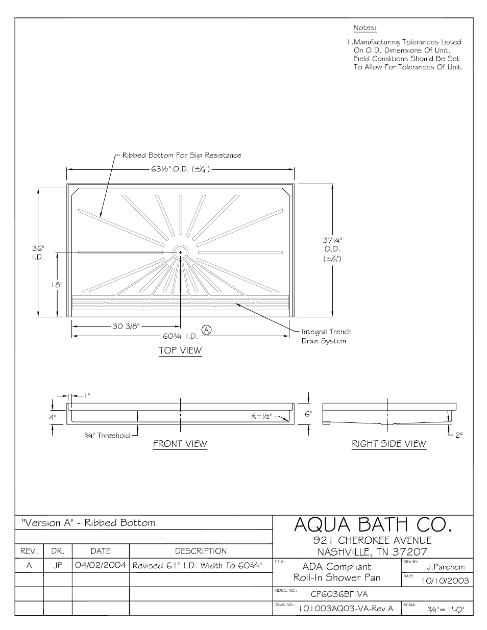 Aqua Bath CP6036BF (Std Center Drain) User Manual | Page 2 / 7