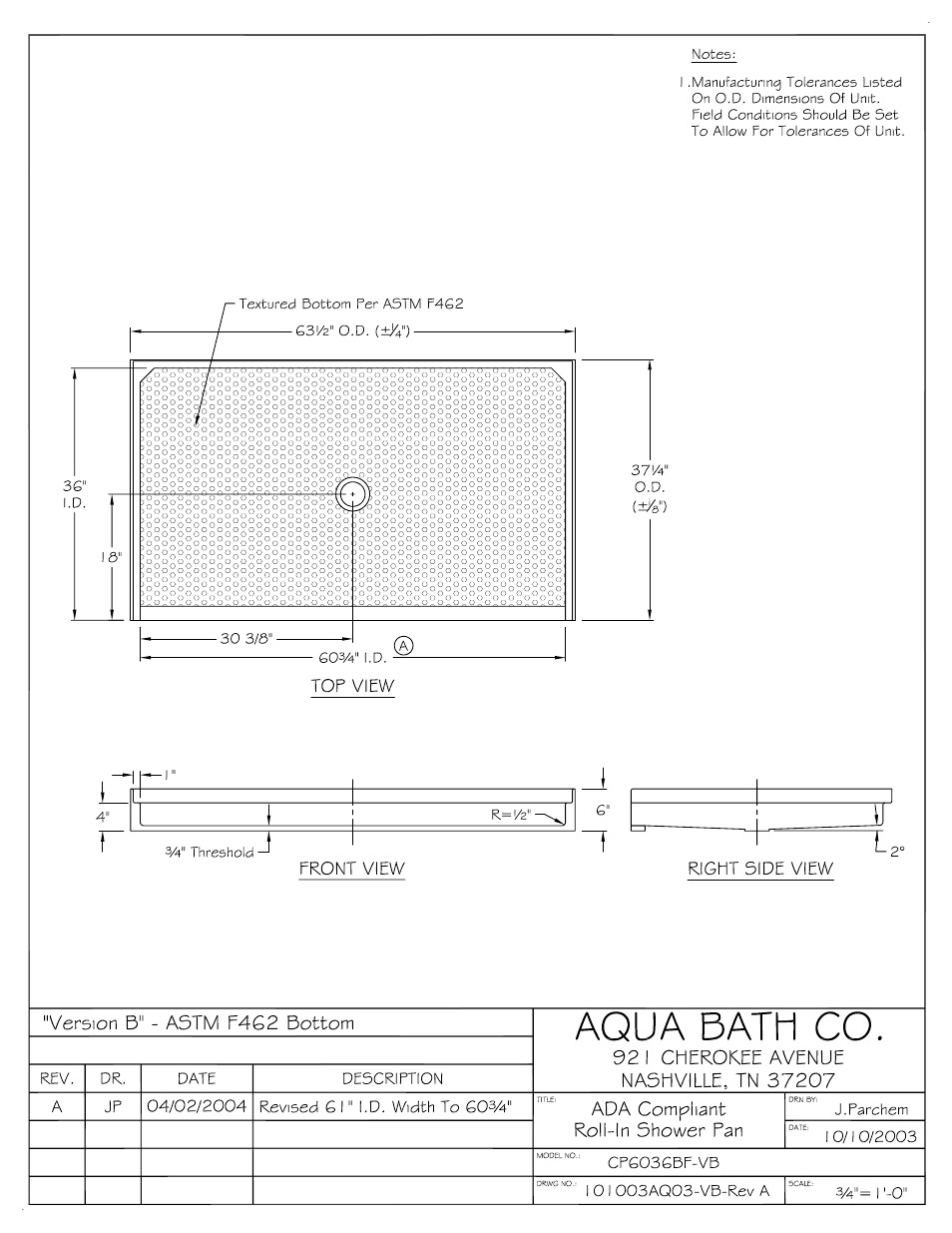 Aqua Bath CP6036BF (Std Center Drain) User Manual | Page 3 / 7