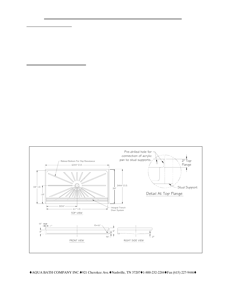 Page 1, Installation requirements, Steps for the installation process | Detail at top flange | Aqua Bath CP6033BF User Manual | Page 4 / 7