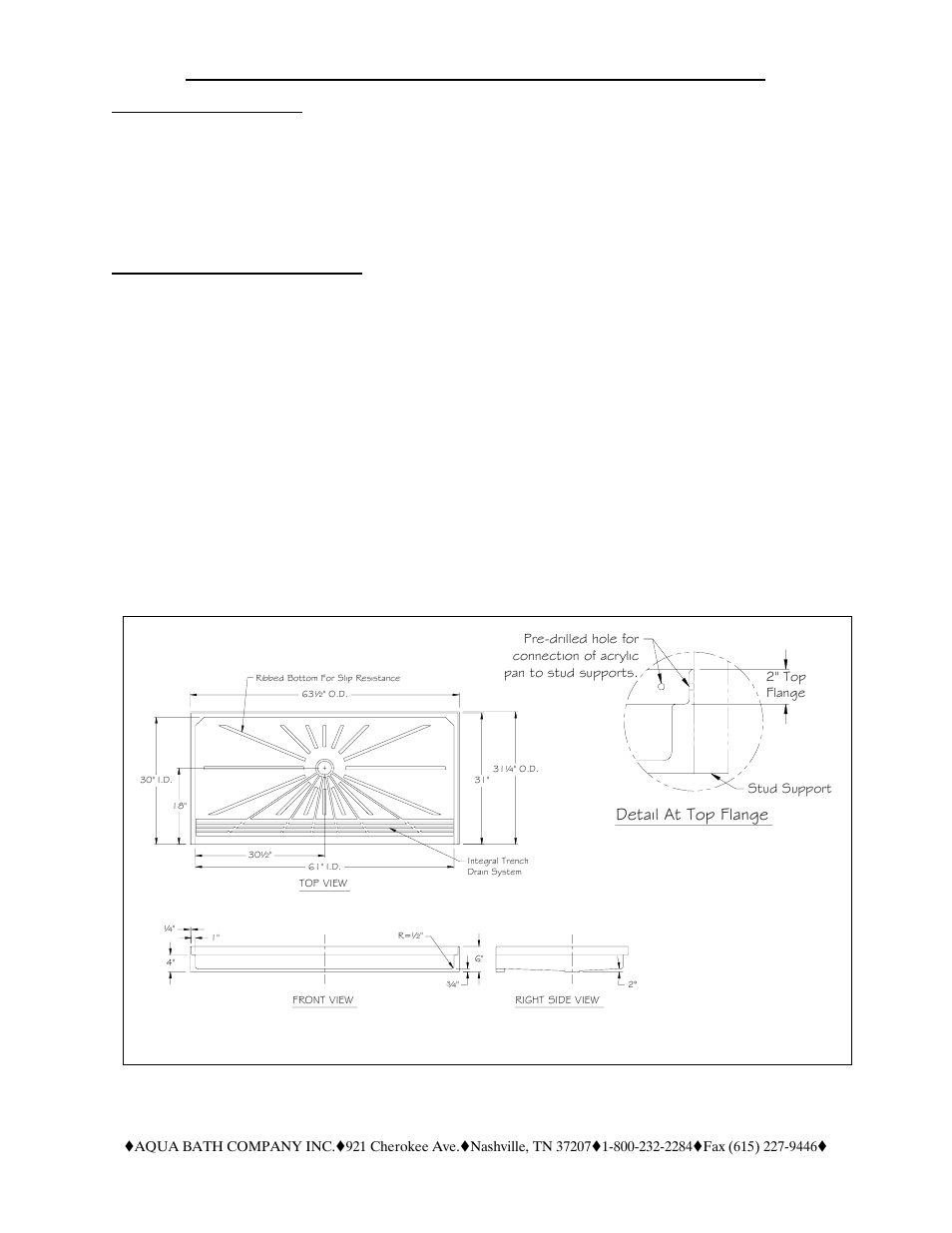 Page 1, Installation requirements, Steps for the installation process | Detail at top flange | Aqua Bath CP6030BF User Manual | Page 4 / 7