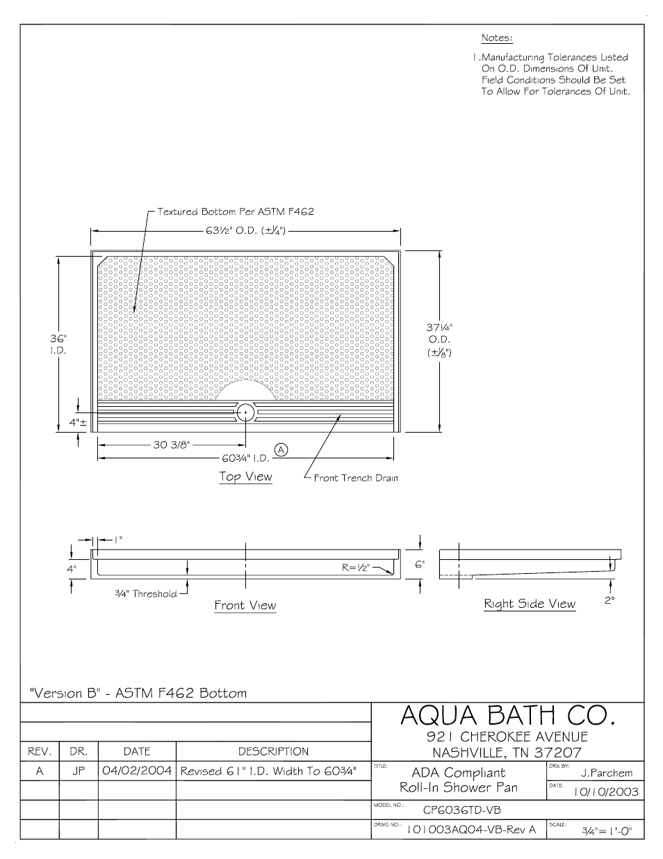 Aqua Bath CP6036TD (Front Trench Drain) User Manual | Page 3 / 7