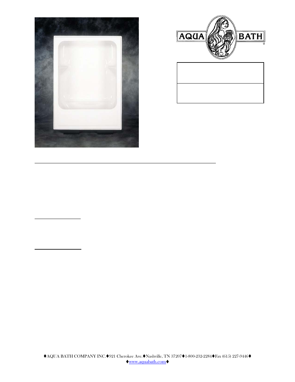 Residential series, Ab6032ts, Model ab6032ts | Aqua Bath AB6032TS User Manual | Page 2 / 2