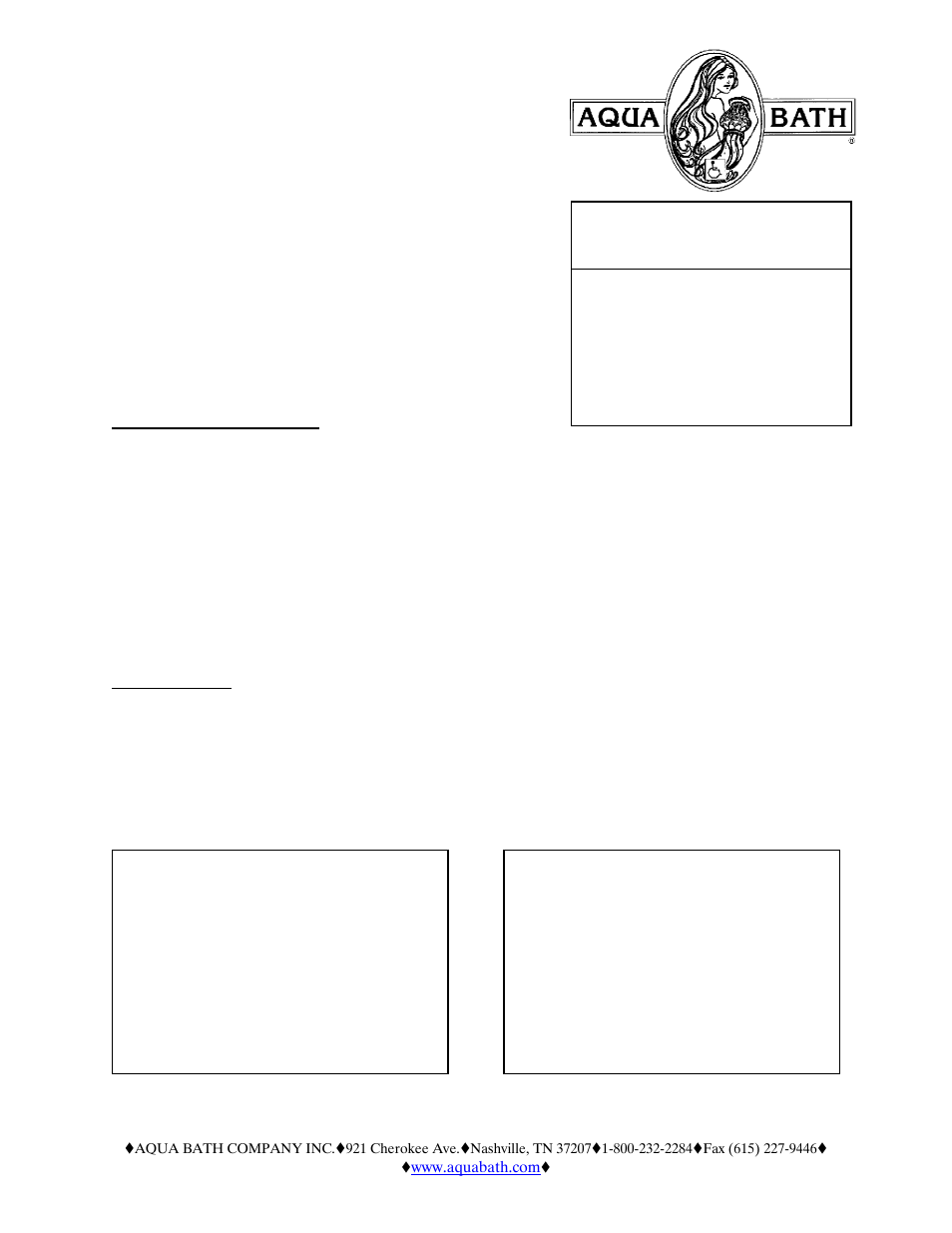 Aqua Bath B3636BF (Std Center Drain) User Manual | 3 pages