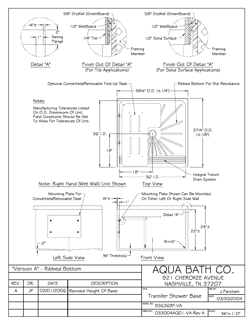 Aqua Bath B3636BF (Std Center Drain) User Manual | Page 2 / 3