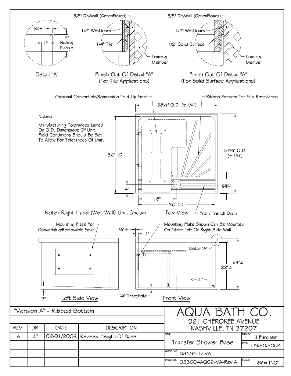 Aqua Bath B3636TD (Front Trench Drain) User Manual | Page 2 / 3