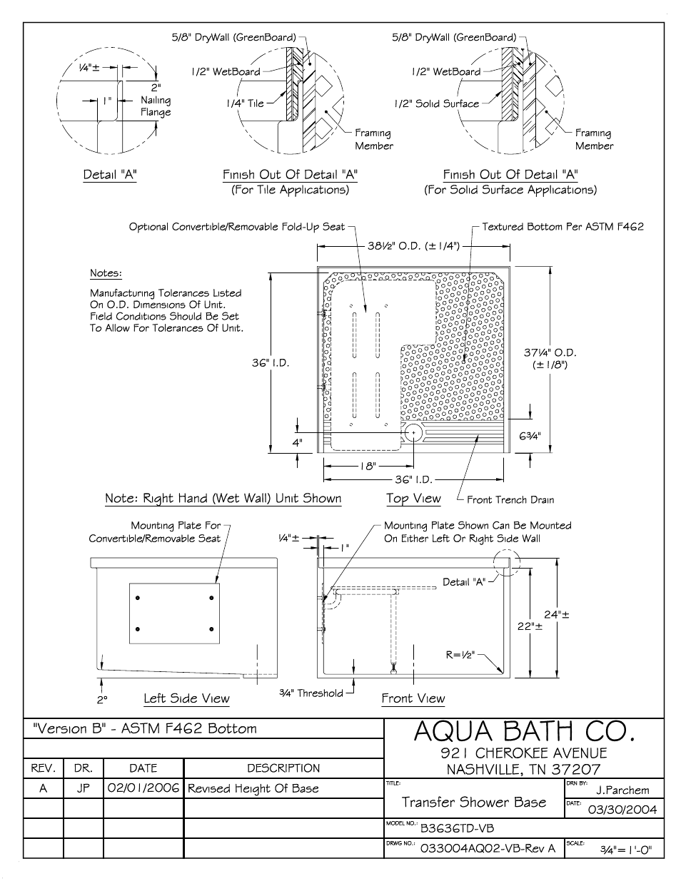 Aqua Bath B3636TD (Front Trench Drain) User Manual | Page 3 / 3