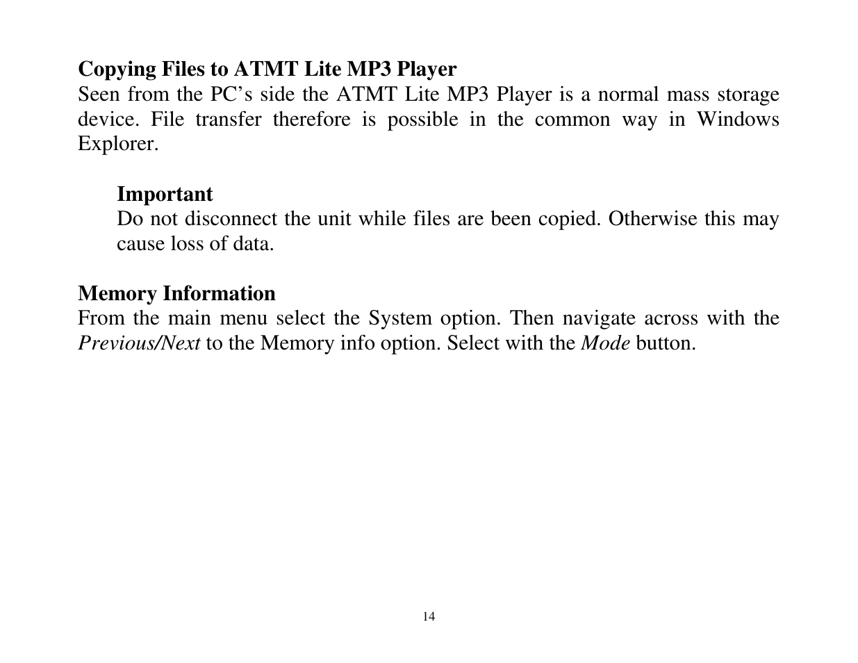 ATMT LITE MP3 User Manual | Page 14 / 23