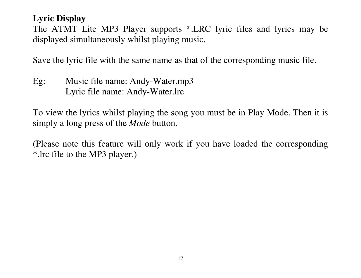 ATMT LITE MP3 User Manual | Page 17 / 23
