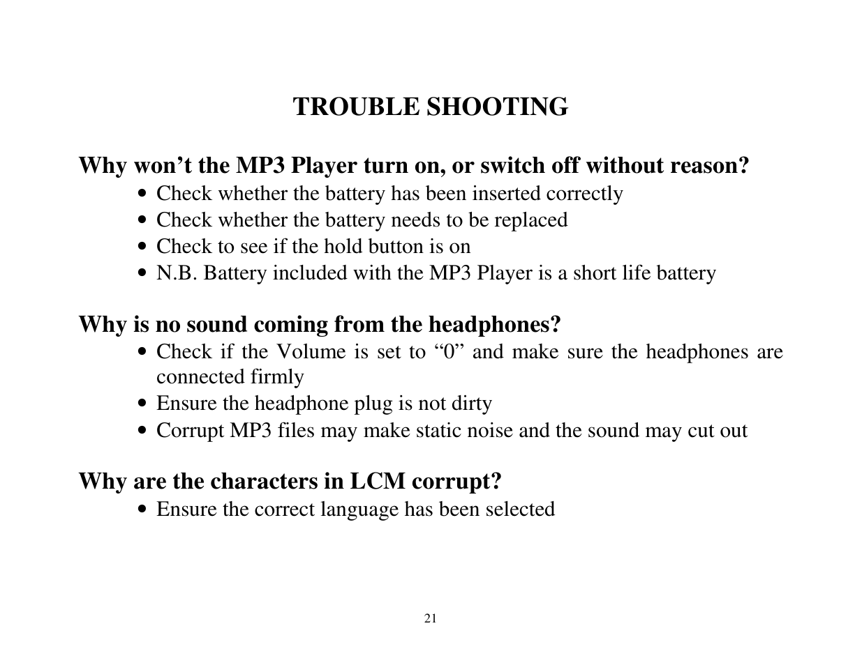Trouble shooting | ATMT LITE MP3 User Manual | Page 21 / 23