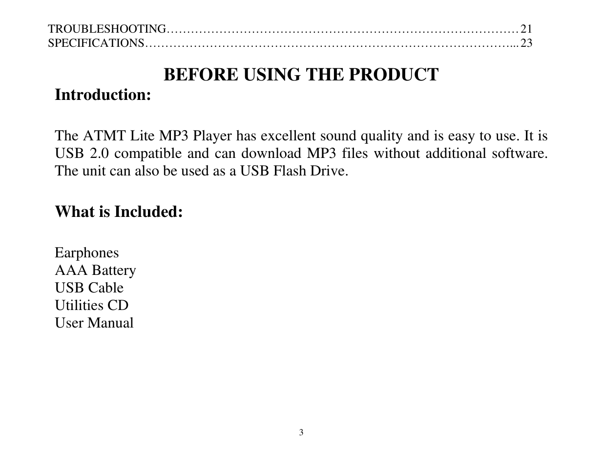 ATMT LITE MP3 User Manual | Page 3 / 23