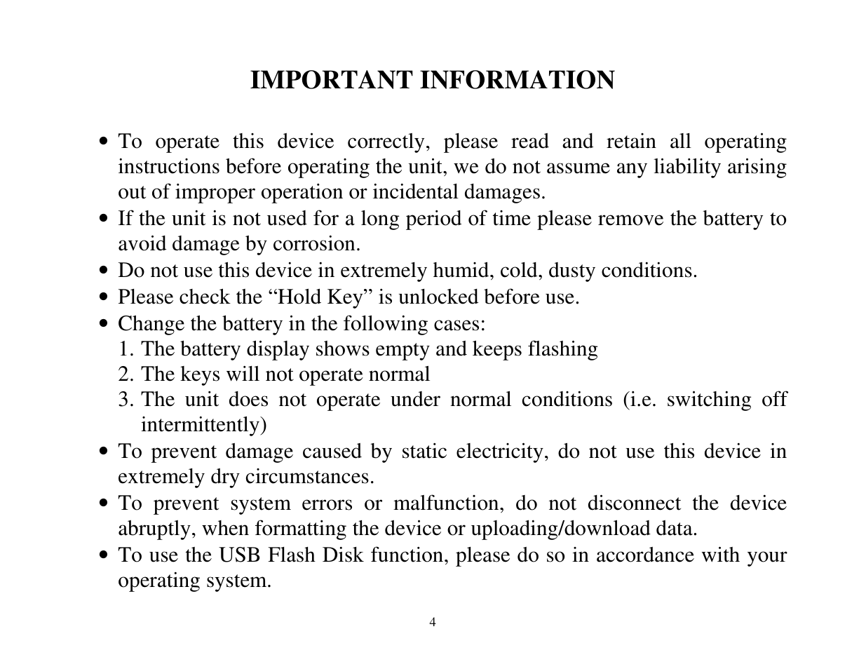 Important information | ATMT LITE MP3 User Manual | Page 4 / 23
