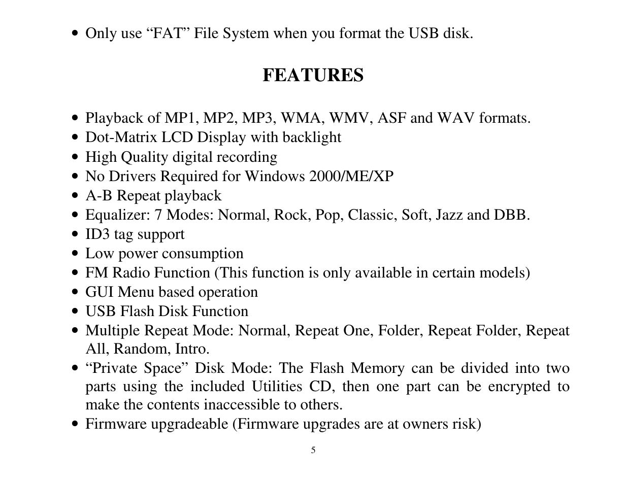 Features | ATMT LITE MP3 User Manual | Page 5 / 23