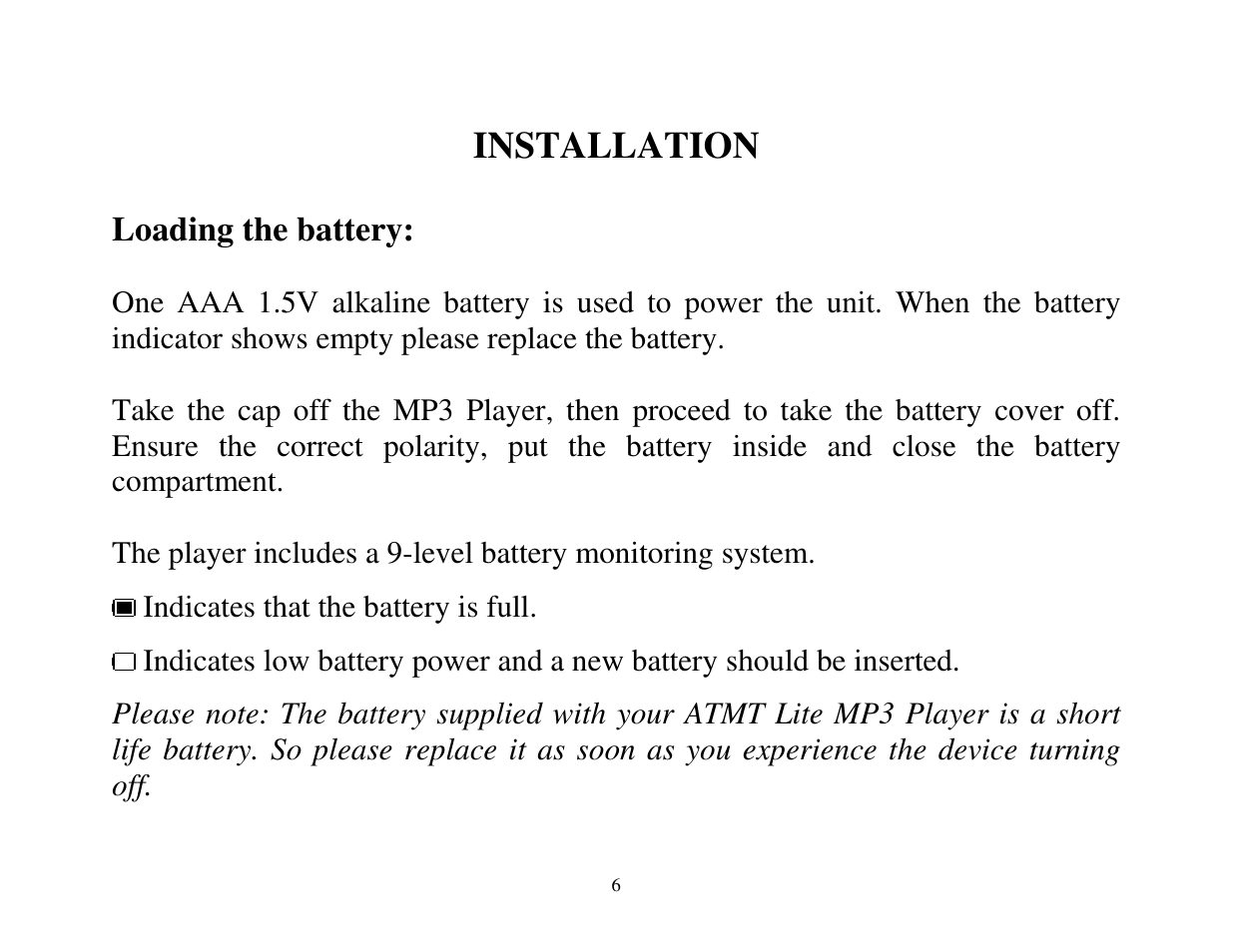 Installation | ATMT LITE MP3 User Manual | Page 6 / 23