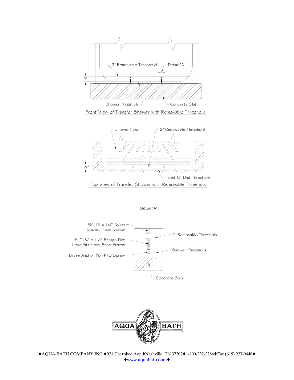 Aqua Bath Removable Threshold For ADA Transfer Showers User Manual | 2 pages