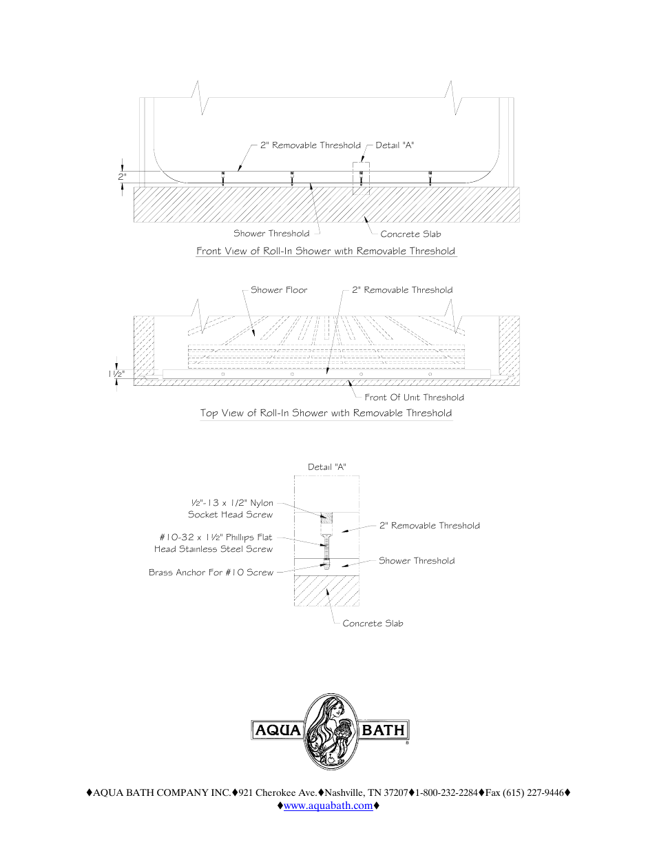 Aqua Bath Removable Threshold For ADA Roll-In Showers User Manual | 3 pages