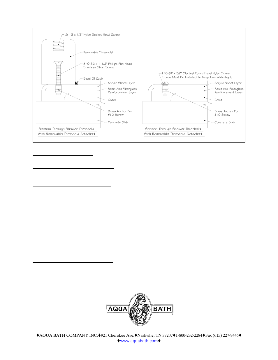 Aqua Bath Removable Threshold For ADA Roll-In Showers User Manual | Page 2 / 3