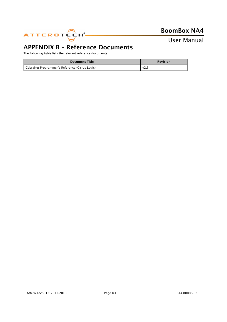 Boombox na4, User manual, Appendix b – reference documents | Attero Tech BoomBox NA4 User Manual | Page 15 / 15