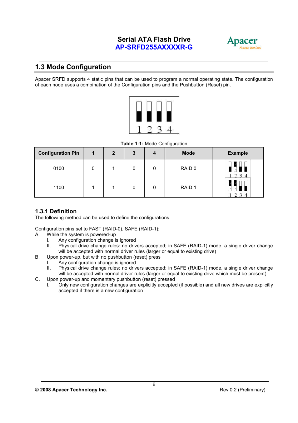 3 mode configuration | Apacer Technology AP-SRFD255AXXXXR-G User Manual | Page 6 / 18