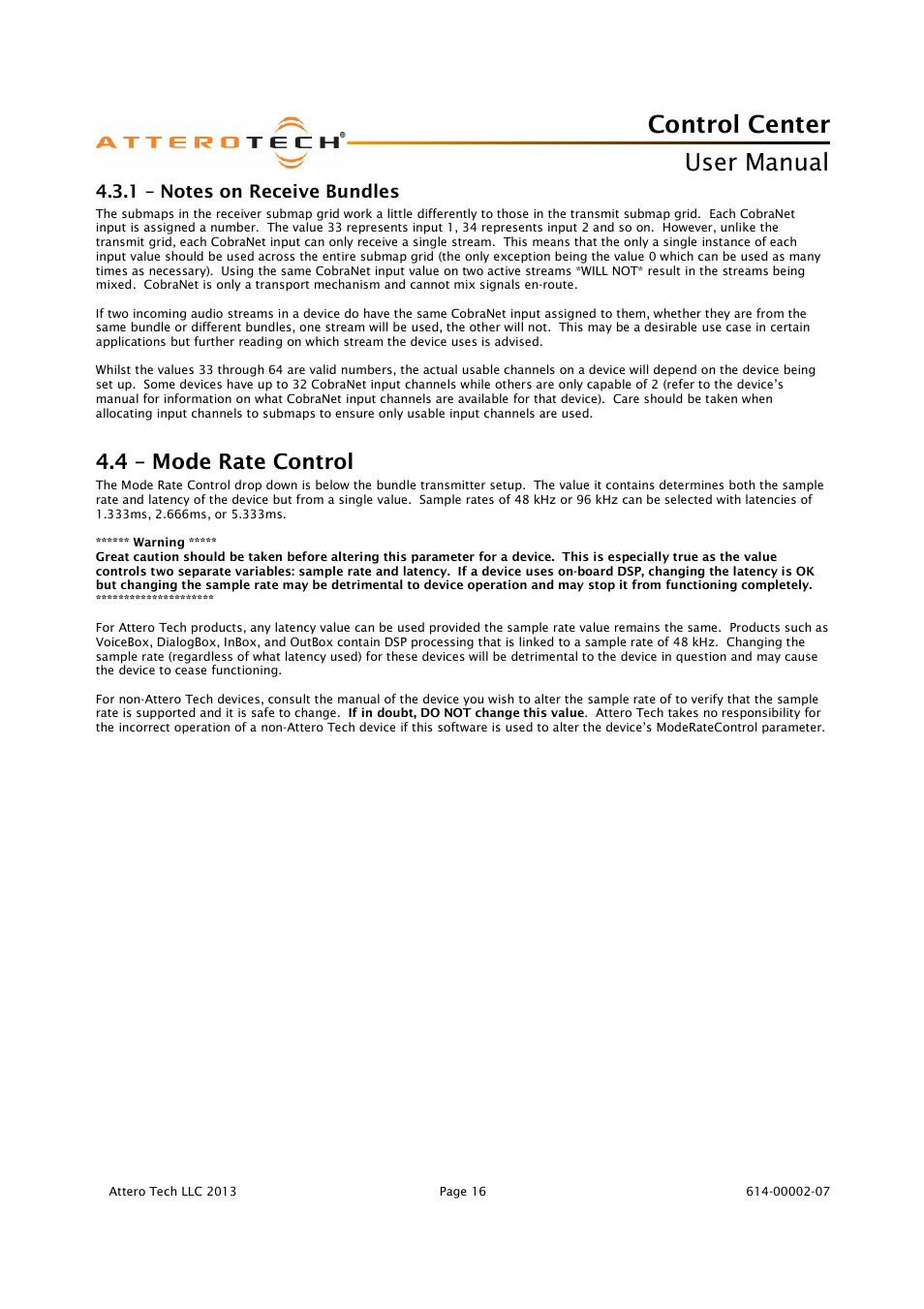 Control center, User manual, 4 – mode rate control | Attero Tech Control Center User Manual | Page 18 / 25