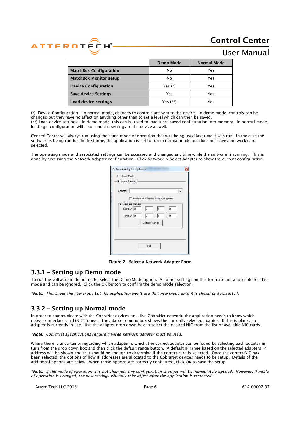 Control center, User manual, 1 – setting up demo mode | 2 – setting up normal mode | Attero Tech Control Center User Manual | Page 8 / 25