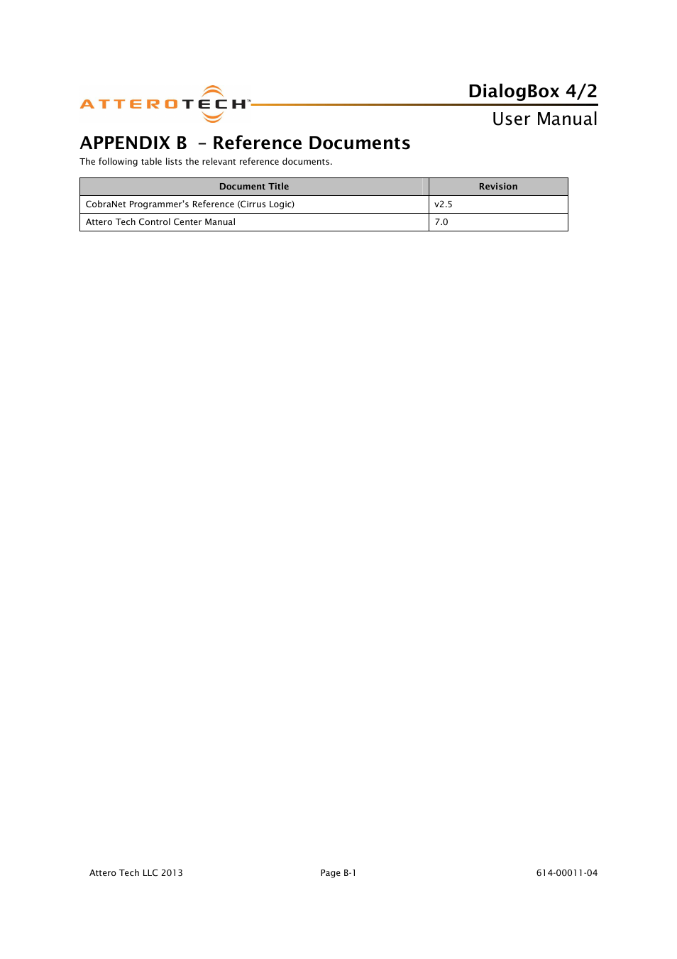 Dialogbox 4/2, User manual, Appendix b – reference documents | Attero Tech DialogBox User Manual | Page 21 / 21