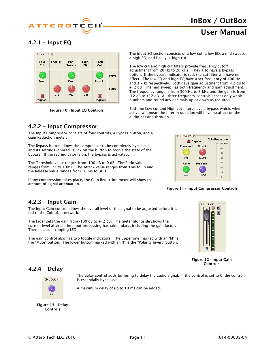 Inbox / outbox user manual, 1 – input eq, 2 – input compressor | 3 – input gain, 4 – delay | Attero Tech InBox/OutBox User Manual | Page 16 / 38