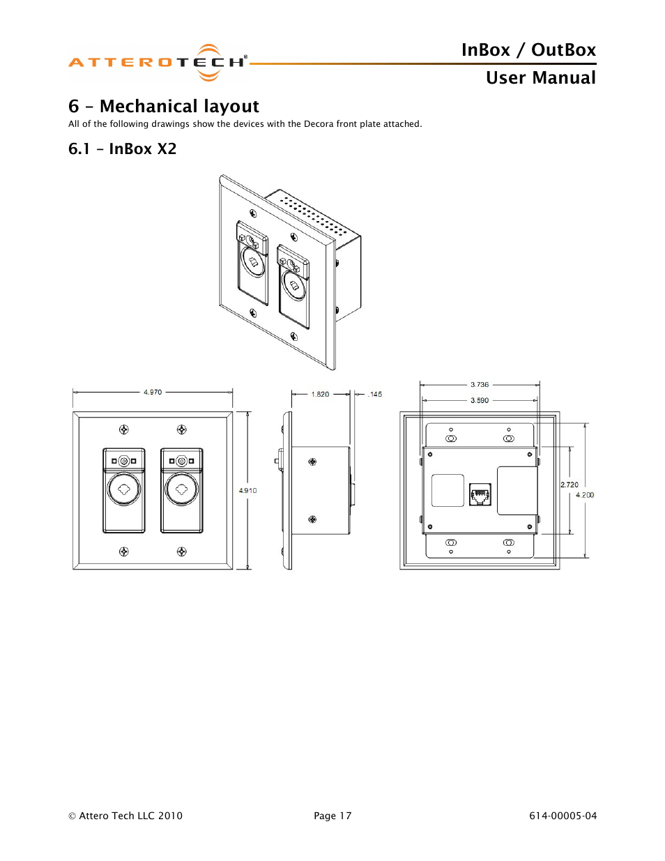 Inbox / outbox user manual, 6 – mechanical layout | Attero Tech InBox/OutBox User Manual | Page 22 / 38