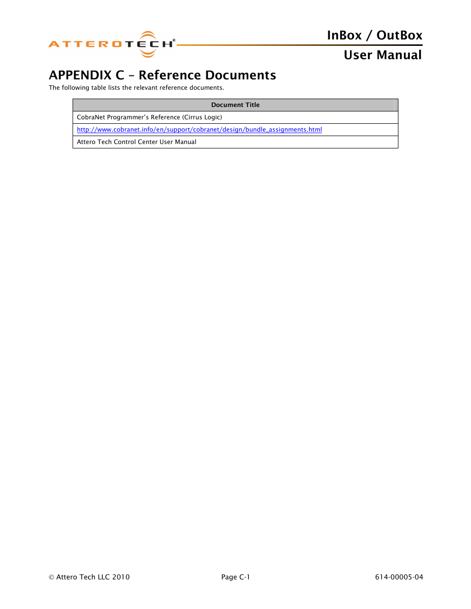 Inbox / outbox user manual, Appendix c – reference documents | Attero Tech InBox/OutBox User Manual | Page 37 / 38