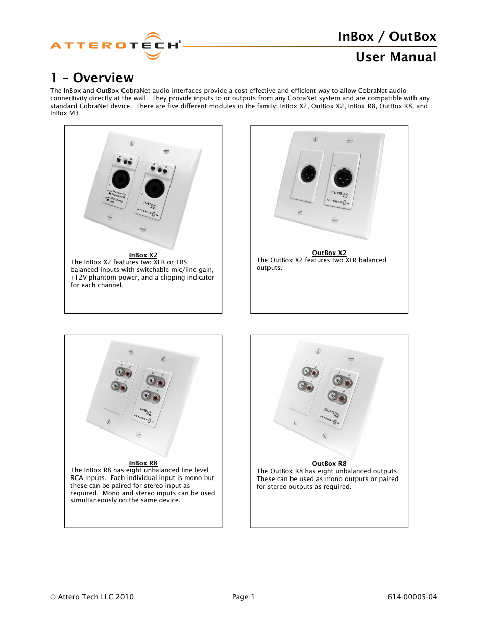 Inbox / outbox user manual, 1 – overview | Attero Tech InBox/OutBox User Manual | Page 6 / 38