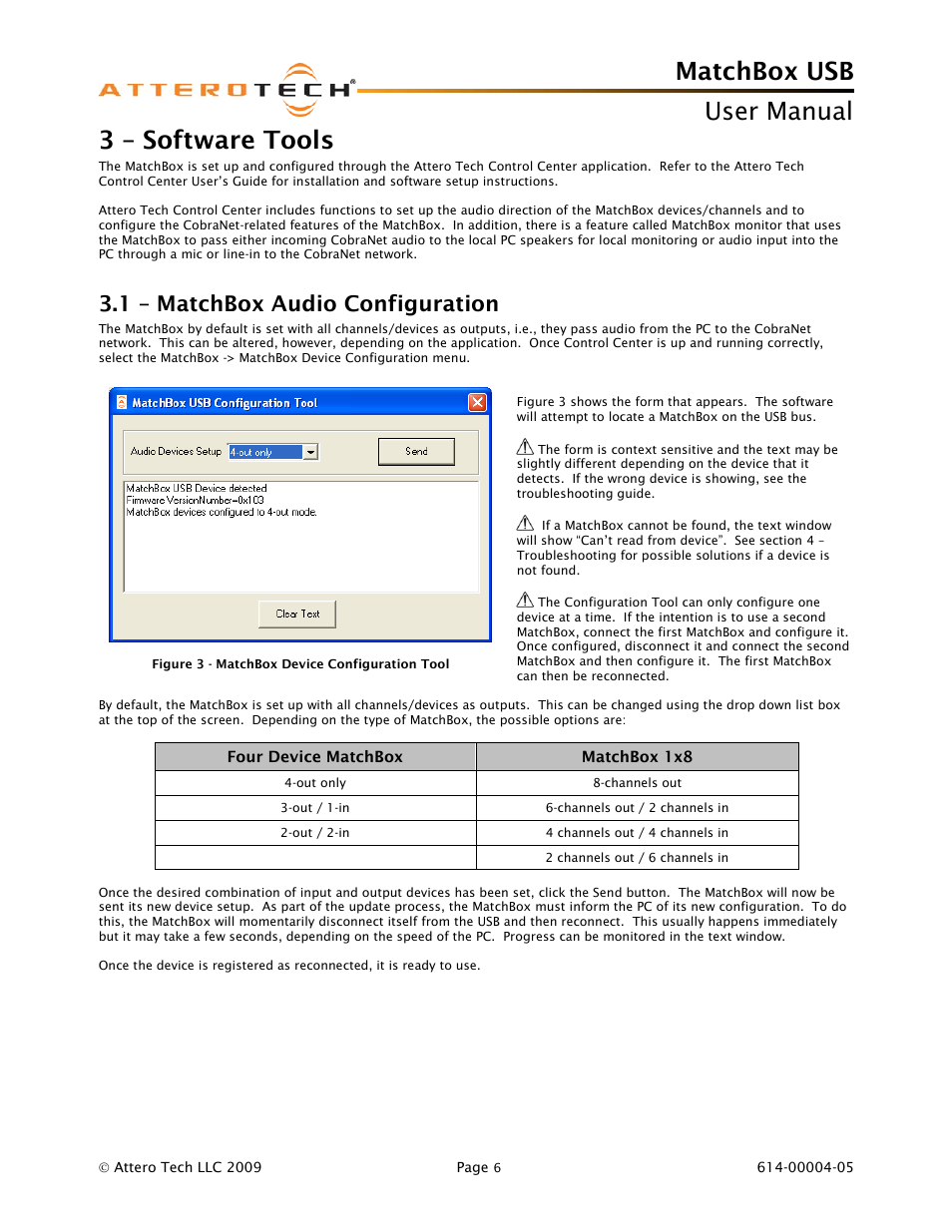 3 – software tools, 1 – matchbox audio configuration, Matchbox usb | User manual | Attero Tech MatchBox USB User Manual | Page 10 / 17