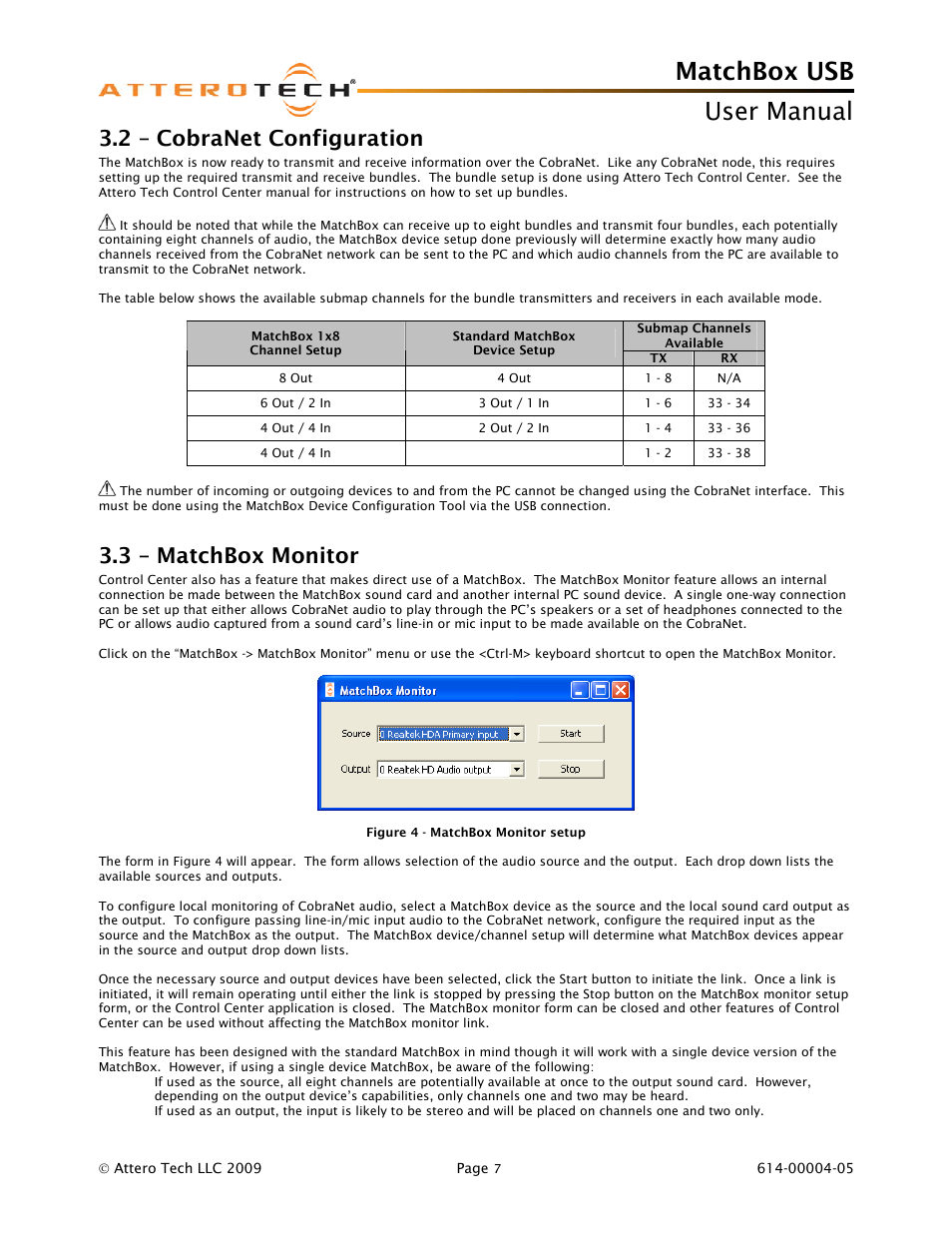 2 – cobranet configuration, 3 – matchbox monitor, Matchbox usb | User manual | Attero Tech MatchBox USB User Manual | Page 11 / 17