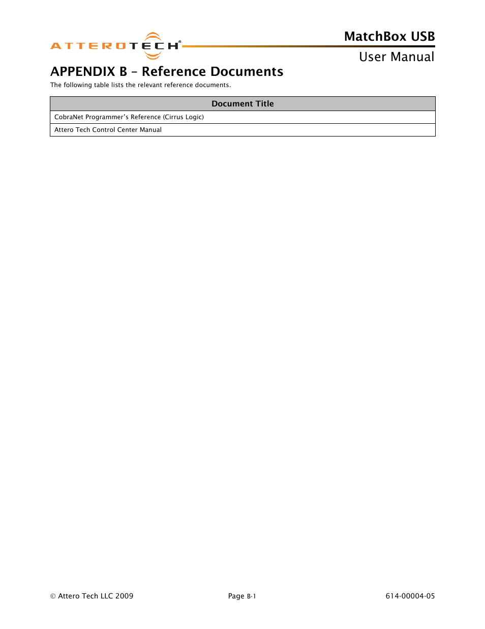 Appendix b – reference documents, Matchbox usb, User manual | Attero Tech MatchBox USB User Manual | Page 17 / 17