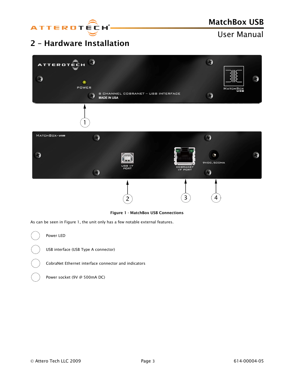 2 – hardware installation, Matchbox usb, User manual | Attero Tech MatchBox USB User Manual | Page 7 / 17