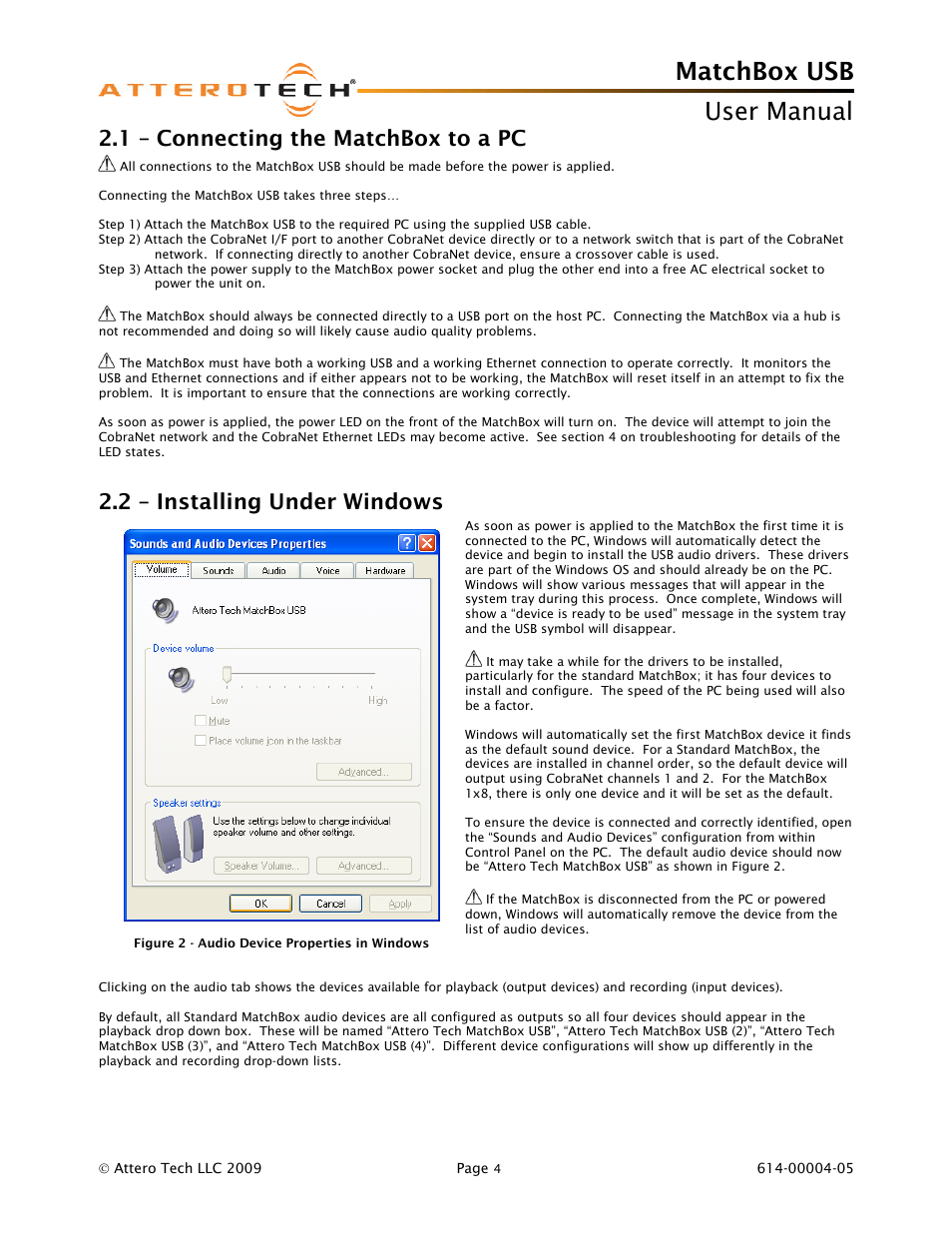 1 – connecting the matchbox to a pc, 2 – installing under windows, Matchbox usb | User manual | Attero Tech MatchBox USB User Manual | Page 8 / 17