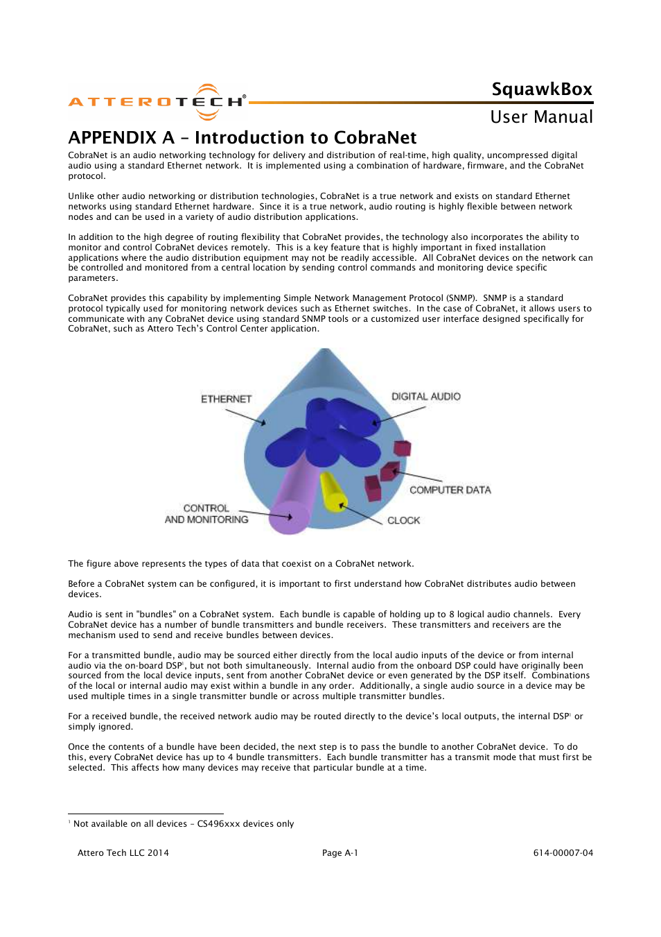 Squawkbox, User manual, Appendix a – introduction to cobranet | Attero Tech SquawkBox User Manual | Page 18 / 20