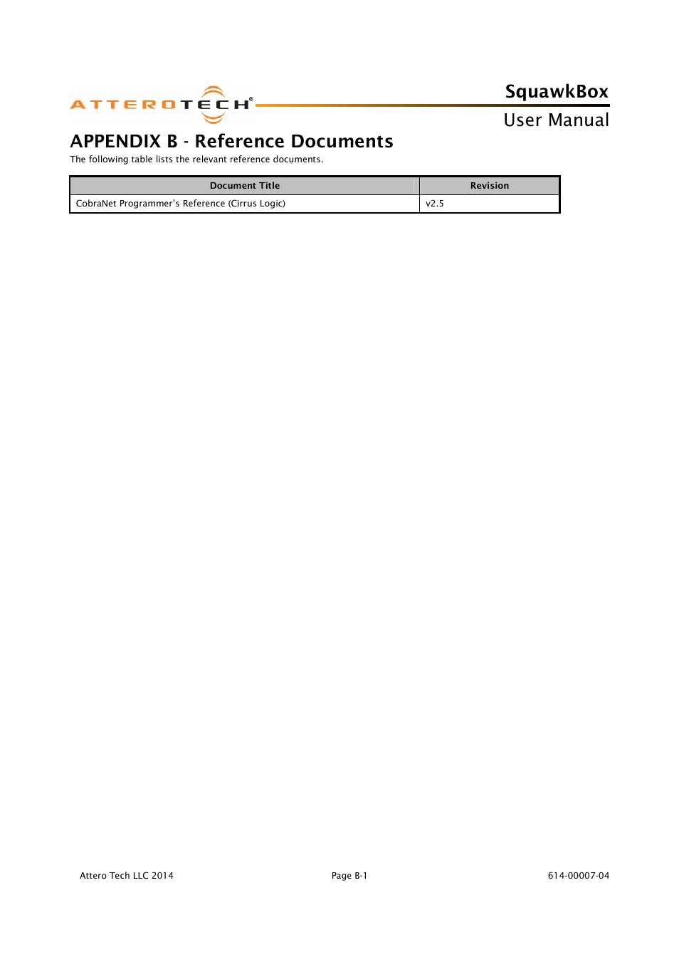 Squawkbox, User manual, Appendix b - reference documents | Attero Tech SquawkBox User Manual | Page 20 / 20
