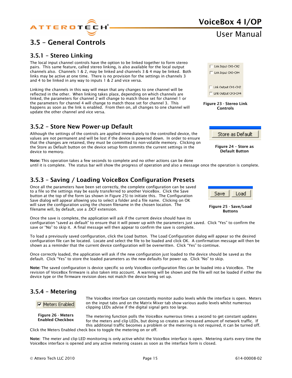 Voicebox 4 i/op user manual, 5 – general controls, 1 – stereo linking | 2 – store new power-up default, 4 – metering | Attero Tech Box 4 I/OP User Manual | Page 19 / 24