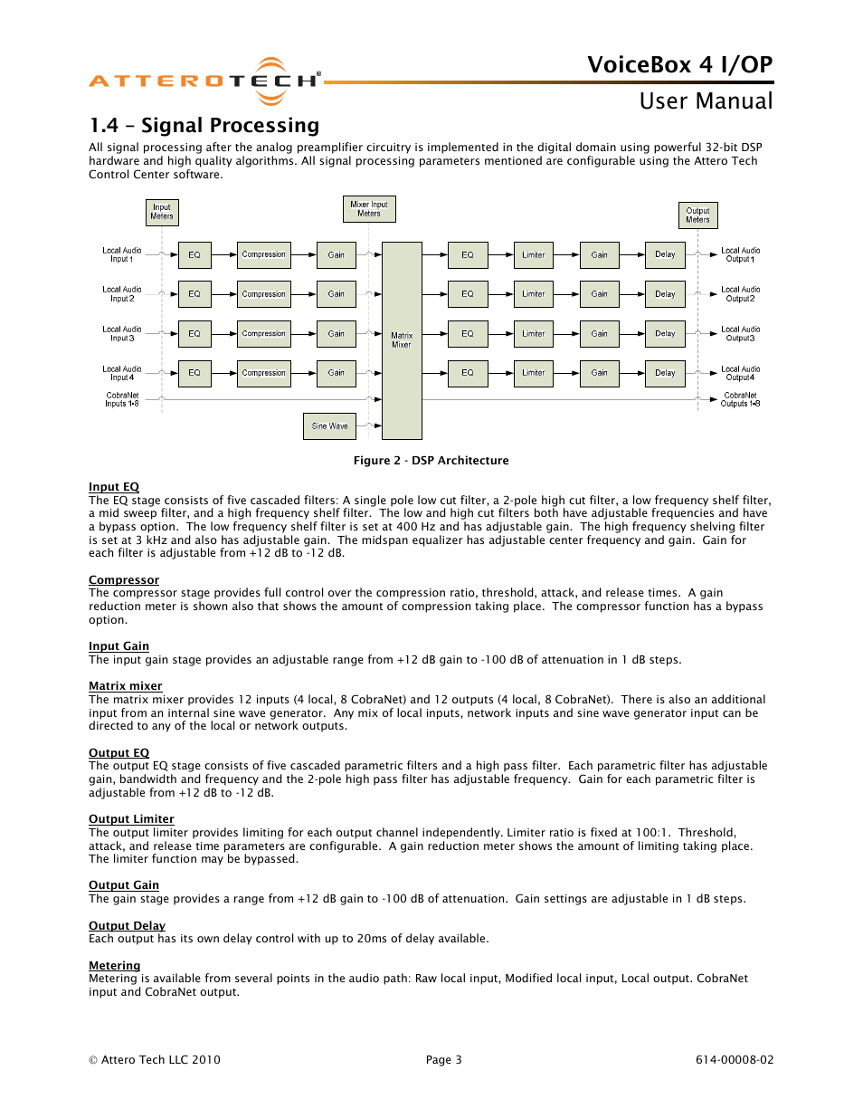 Voicebox 4 i/op user manual, 4 – signal processing | Attero Tech Box 4 I/OP User Manual | Page 7 / 24