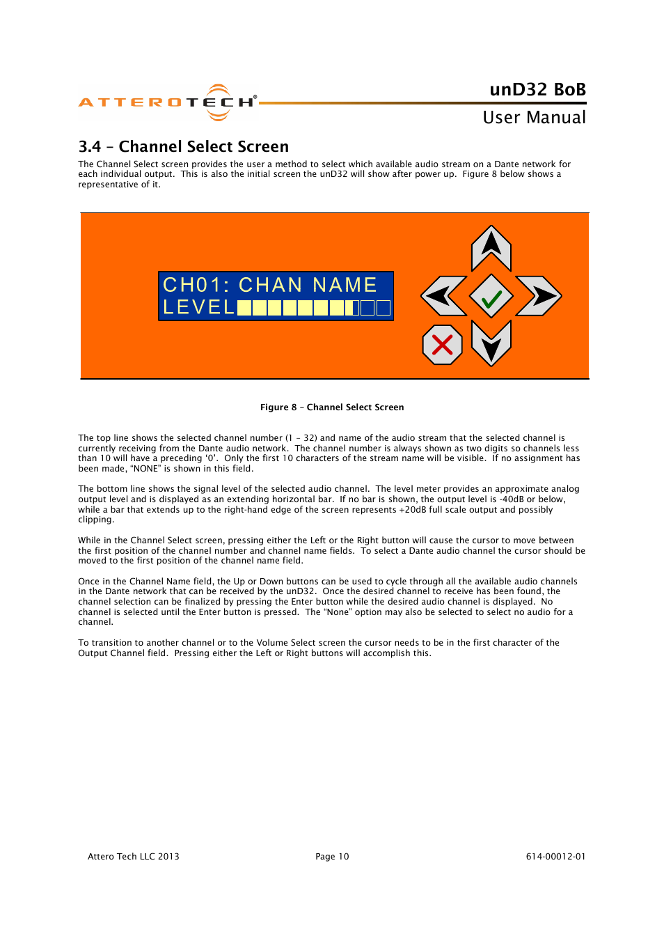 Und32 bob, User manual, 4 – channel select screen | Attero Tech unD32 BoB User Manual | Page 11 / 22