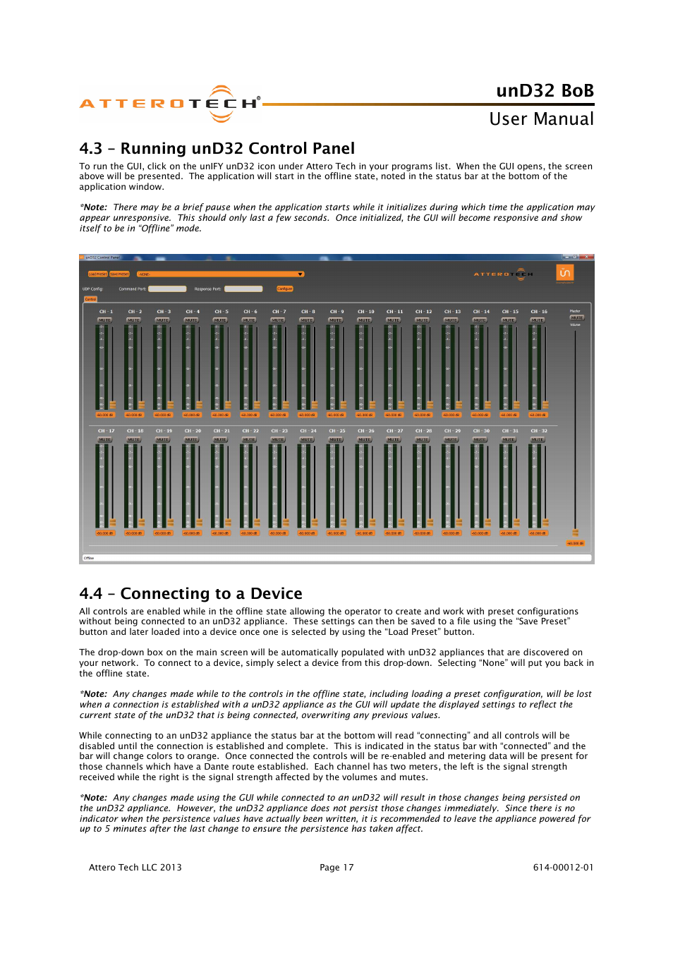 Und32 bob, User manual, 3 – running und32 control panel | 4 – connecting to a device | Attero Tech unD32 BoB User Manual | Page 18 / 22