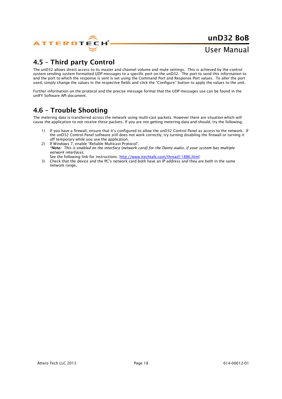 Und32 bob, User manual, 5 – third party control | 6 – trouble shooting | Attero Tech unD32 BoB User Manual | Page 19 / 22