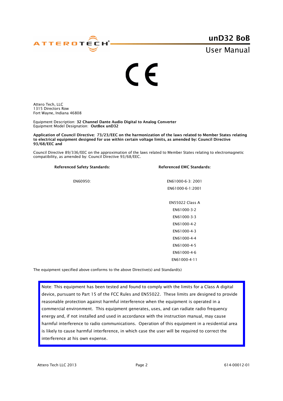 Und32 bob, User manual, Declaration of conformity | Attero Tech unD32 BoB User Manual | Page 3 / 22