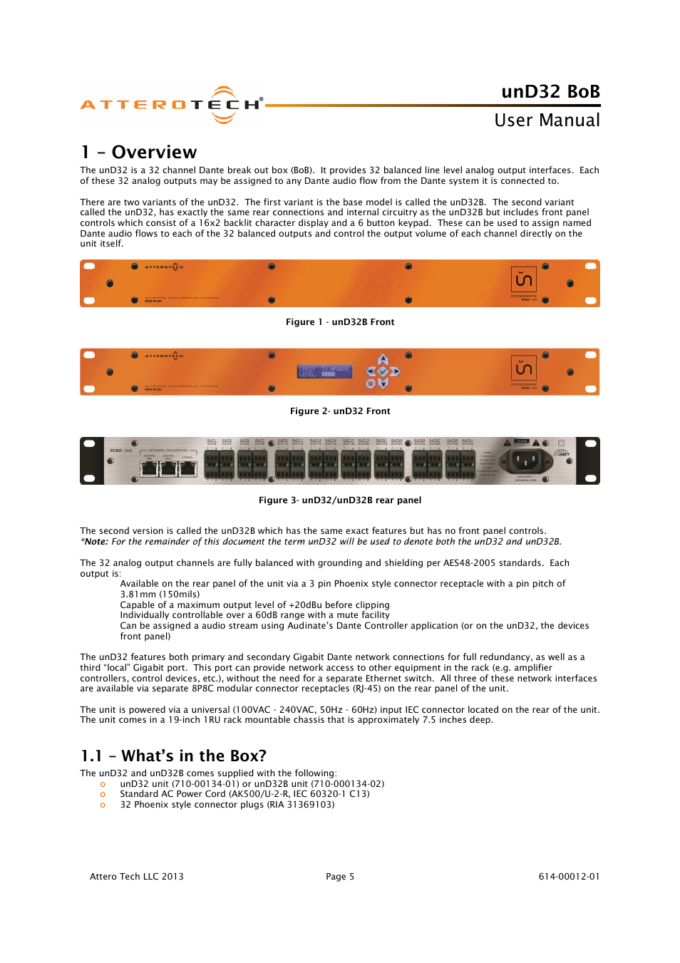 Und32 bob, User manual, 1 – overview | 1 – what’s in the box | Attero Tech unD32 BoB User Manual | Page 6 / 22